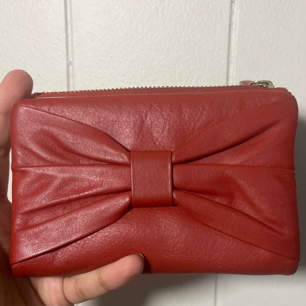 Red Leather Clutch with Bow Detail